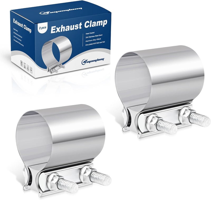 ouyanglong 2.0 Inch Exhaust Clamp, Butt Joint Band Clamp Stainless Steel Sleeve Coupler for Pipes,Mufflers,Catalytic Converters - 2 Pack - Image 1